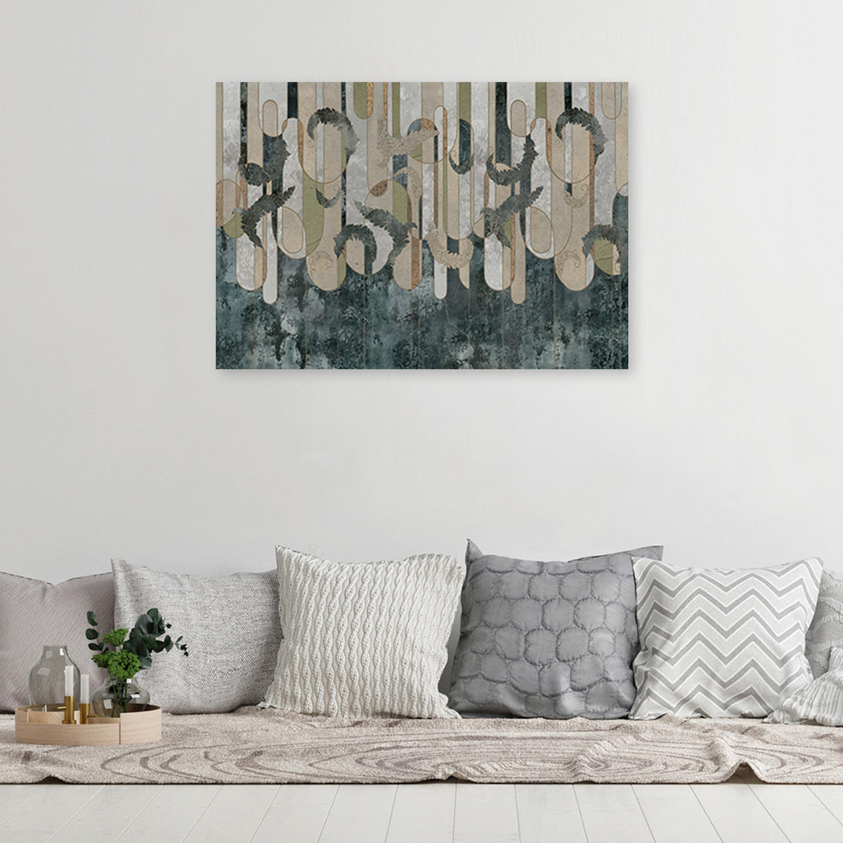 WANDBILD boho pflanzen abstrakt - Grün, Textil (60/40cm) - Feeby