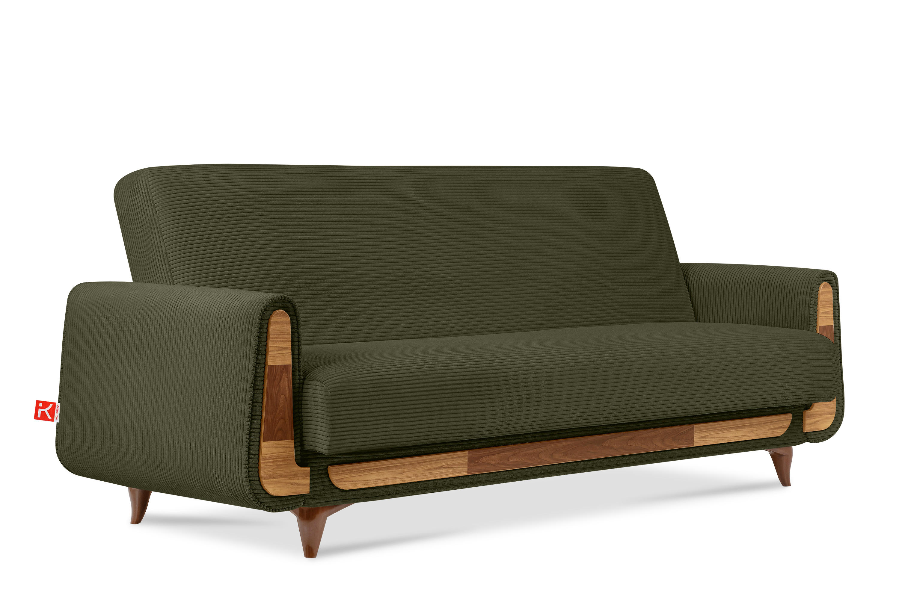 3-SITZER-SCHLAFSOFA GUSTAVO II mit Armlehnen, Olive - Olivgrün, Holz/Holzwerkstoff (230/98/98cm) - KONSIMO®