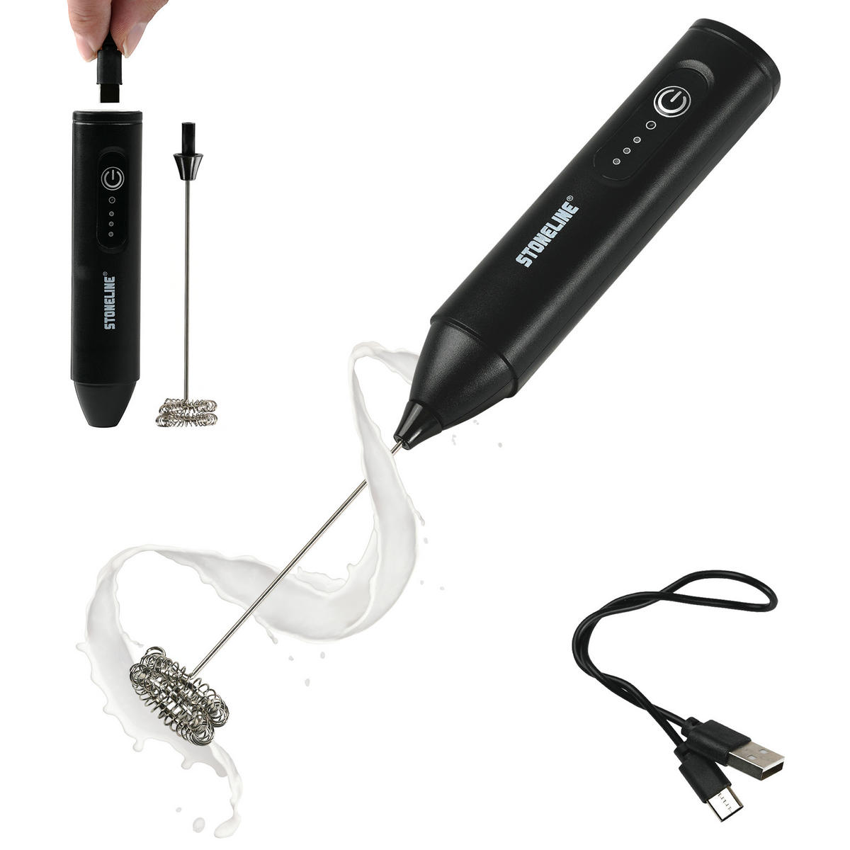 MILCHAUFSCHÄUMER - Schwarz, Kunststoff - Stoneline