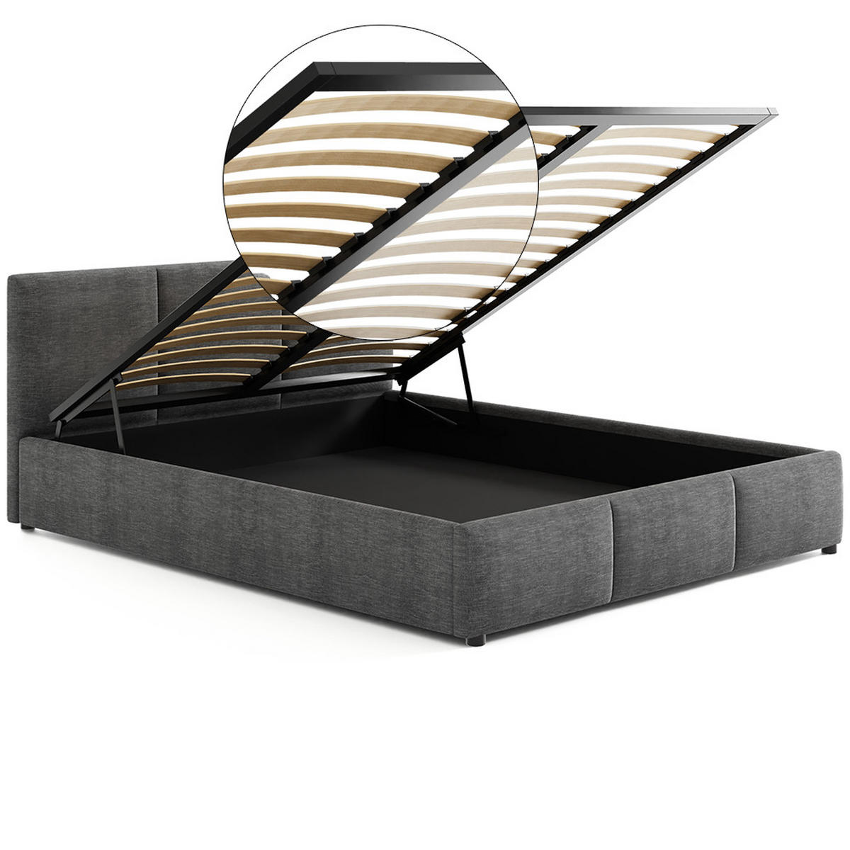 POLSTERBETT 160×200 cm mit Bettkasten und Lattenrost Nela 028-45 Graphit Dunkelgrau Geflochten - Dunkelgrau, Holz/Metall (160/200cm) - Jana