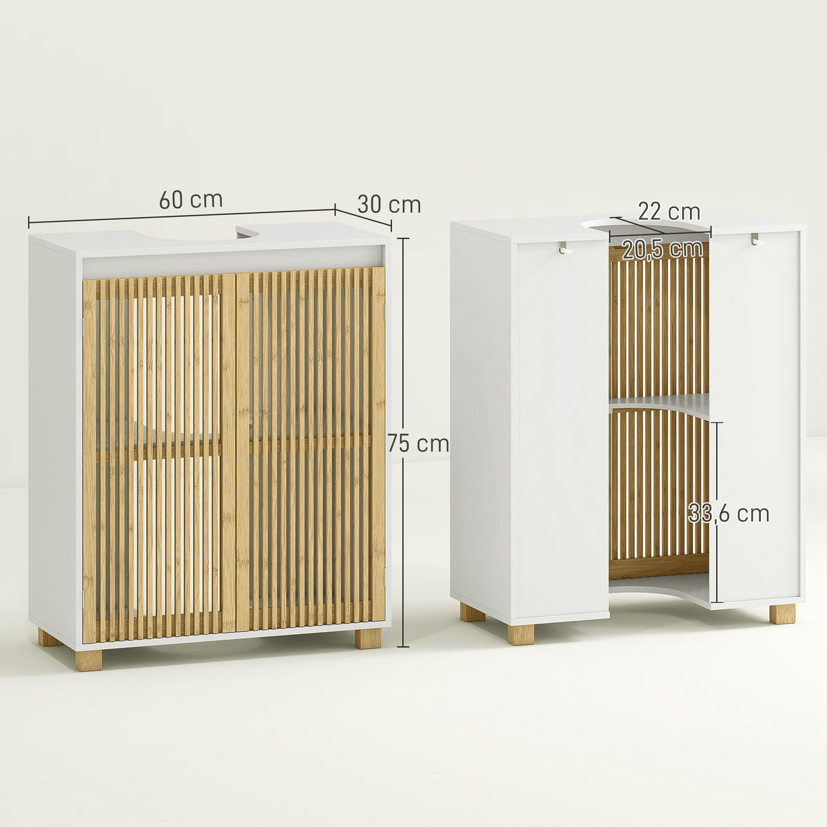 WASCHBECKENUNTERSCHRANK DE-15913 2 Bambus-Lamellentüren Naturholz - Naturfarben, Holzwerkstoff (60/75/30cm) - ComfortXL