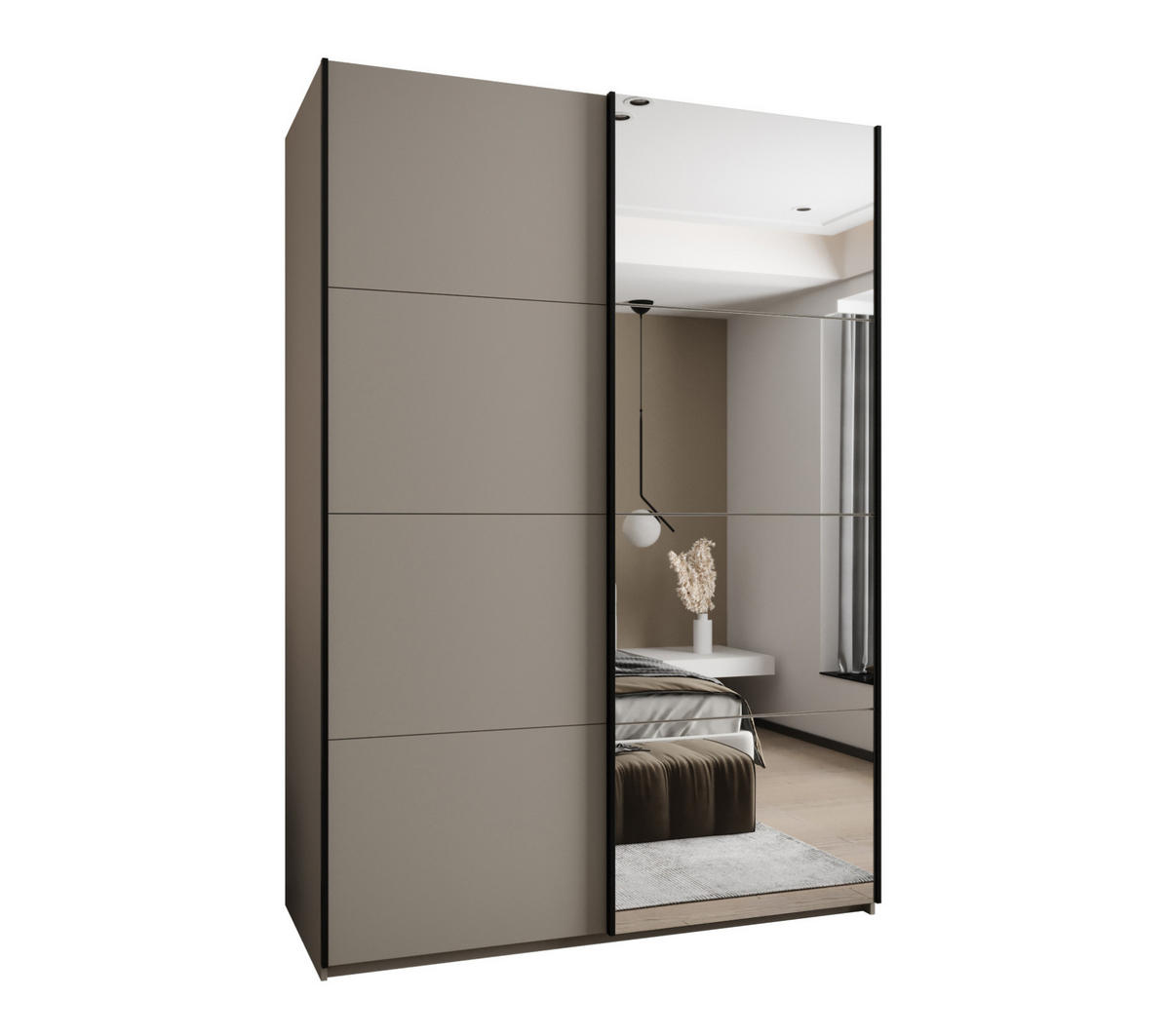 SCHWEBETÜRENSCHRANK 245,5/170/64 2-türig - Kaschmir/Schwarz, Holz/Metall (170/245/64cm) - Abiks Möbel