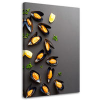 LEINWANDBILD Meeresfrüchte Muscheln und Kräuter 70x100cm - Grau, Textil (70/100cm) - Feeby