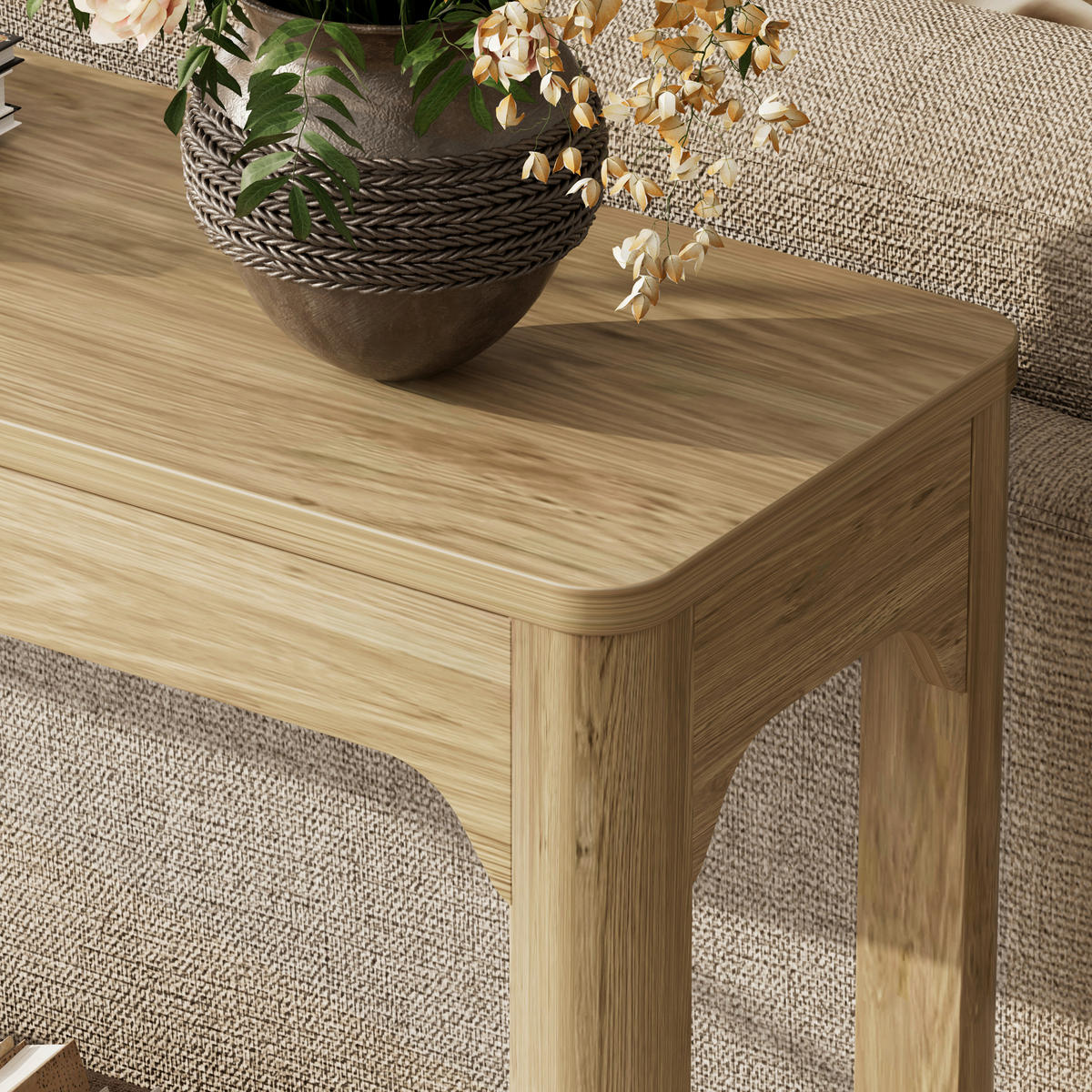 BEISTELLTISCH DE-37275 140 cm lang mit zweistöckigem Stauraum Naturholz - Naturfarben, Holzwerkstoff (140/30/79cm) - ComfortXL