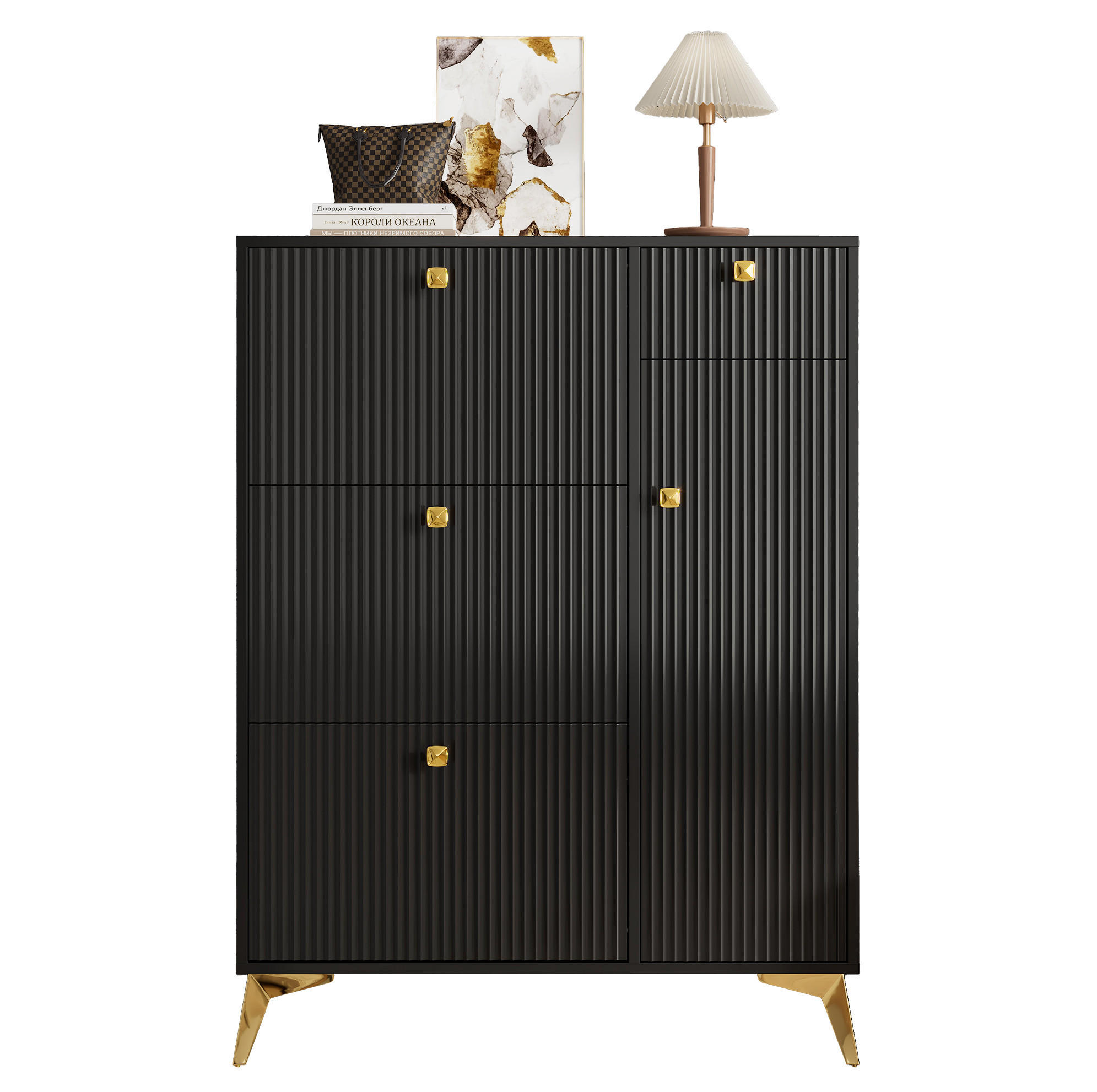 SCHUHSCHRANK 90/121/25 cm Schwarz aus Spanplatte und Metall mit Stauraum - Schwarz, Holzwerkstoff (90/121/25cm) - OKMYHOME