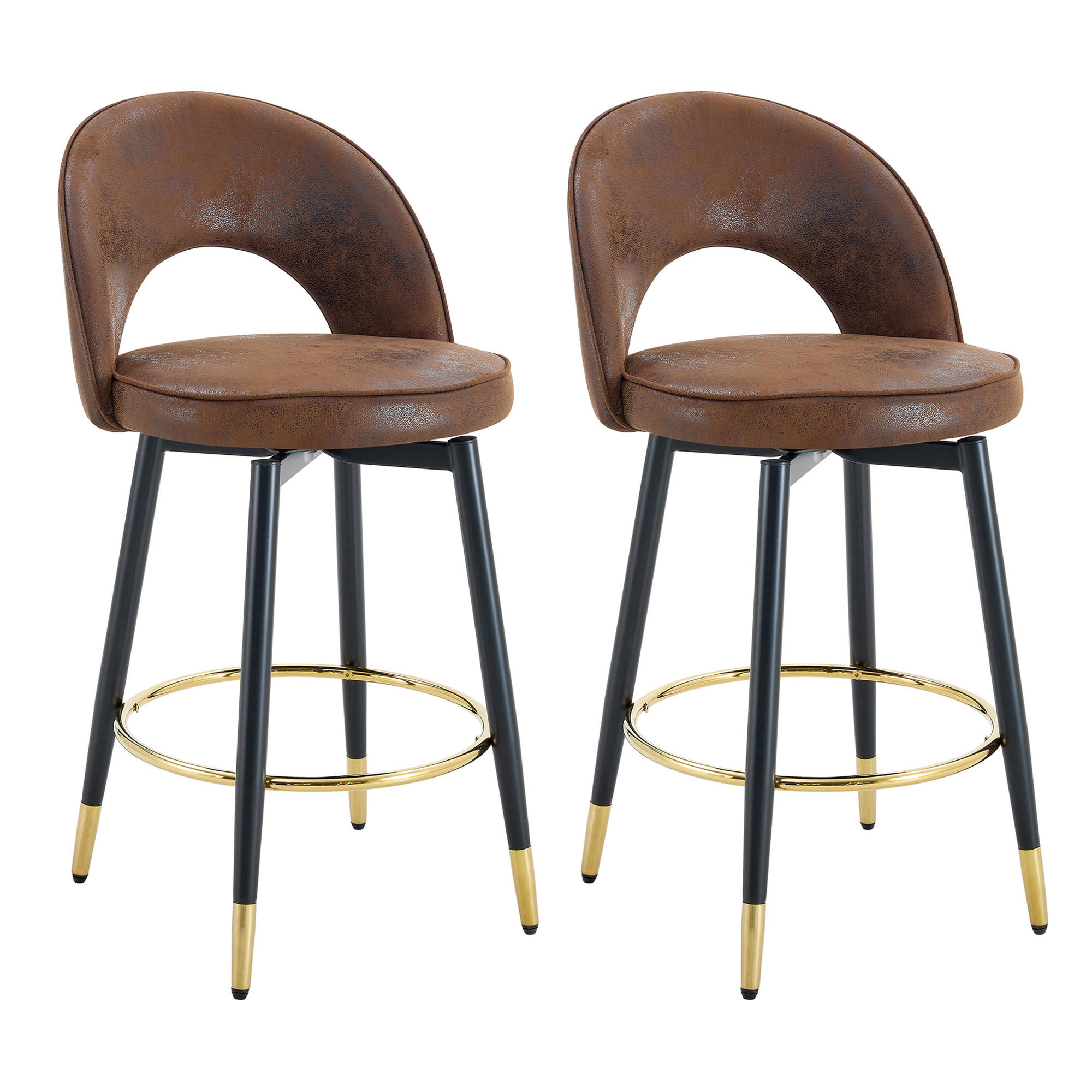 BARSTUHL 2er Set Braun 360° Drehbar in Lederoptik - Braun, Textil (47/92/44cm) - Urban Meuble