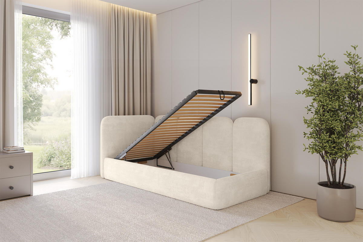EINZELLBETT Jugendbett mit Bettkasten und Matratze H3/H4, Rechts - VELY 80x200 Beige - Naturfarben, Holzwerkstoff/Textil (80/200cm) - ALTDECOR