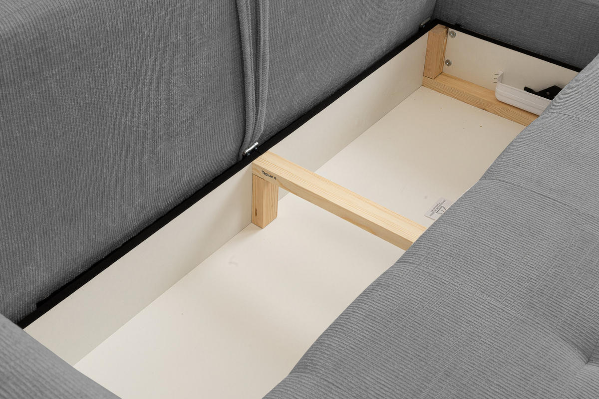 ECKSOFA Lucky in L-Form mit Schlaffunktion und Bettkasten, Farbe: Dunkelgrau, Strukturstoff, Ottomane Links oder Rechts - Dunkelgrau, Textil (275/160cm) - VENASI MÖBEL