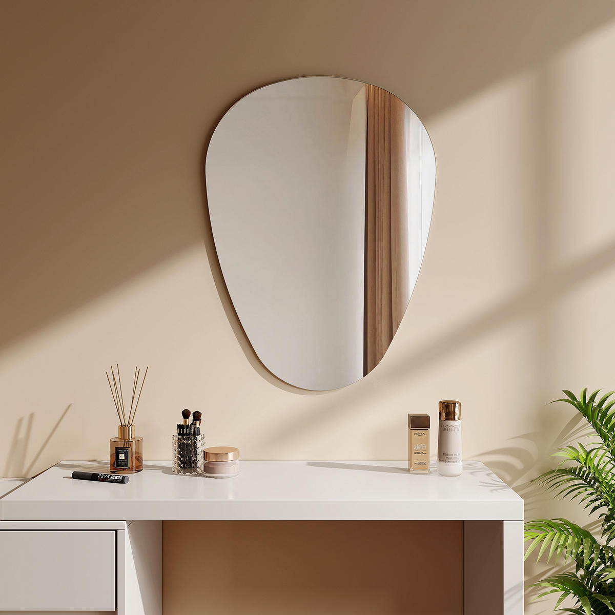 WANDSPIEGEL Asymmetrisch Umweltspiegel 80/60/2,5 cm - Weiß, Glas (60/2.4/80cm) - EMKE