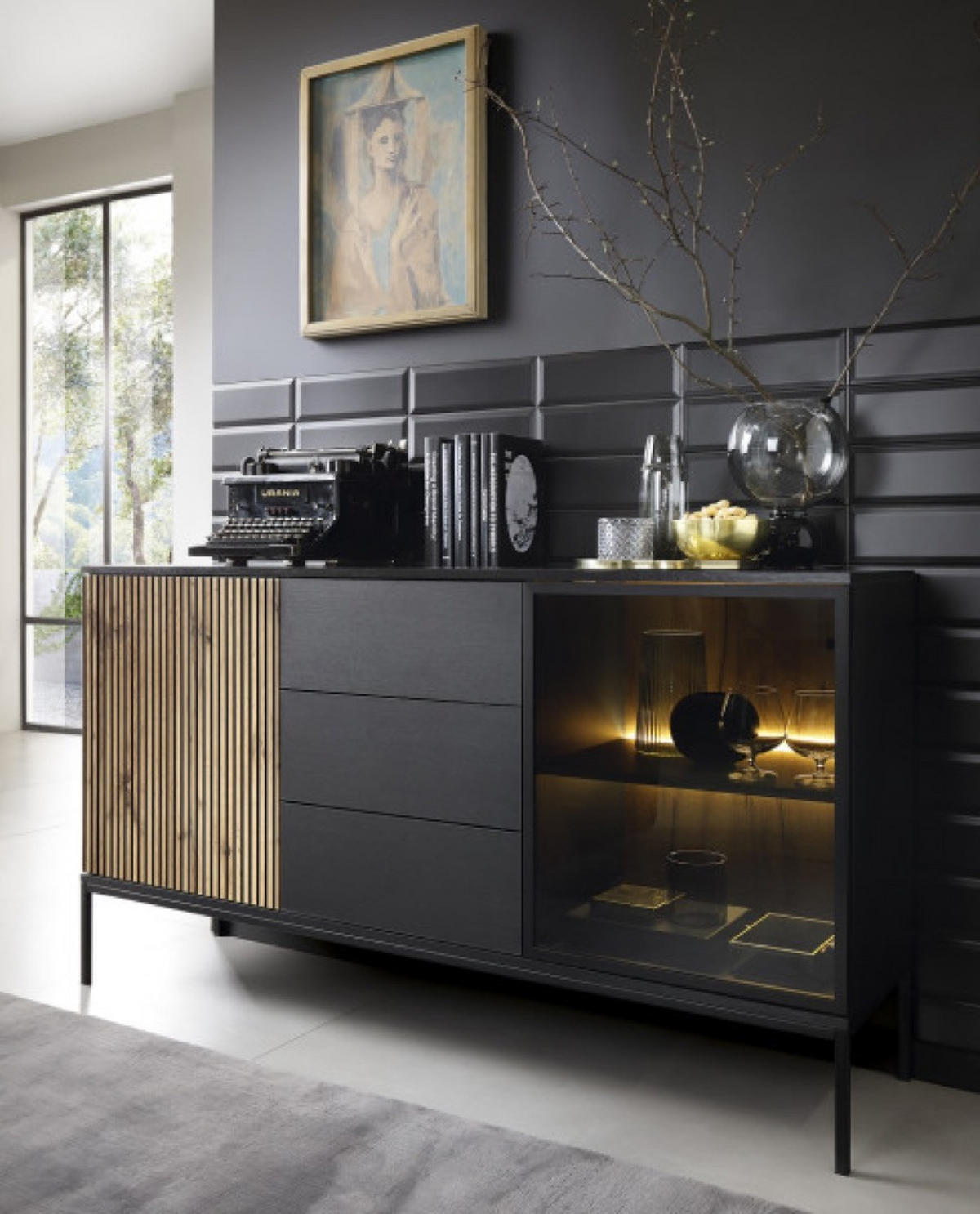 SIDEBOARD Weiß KSZ154 Mit LED-Beleuchtung - Multicolor, Holzwerkstoff (154/83/39cm) - Sepro Meble