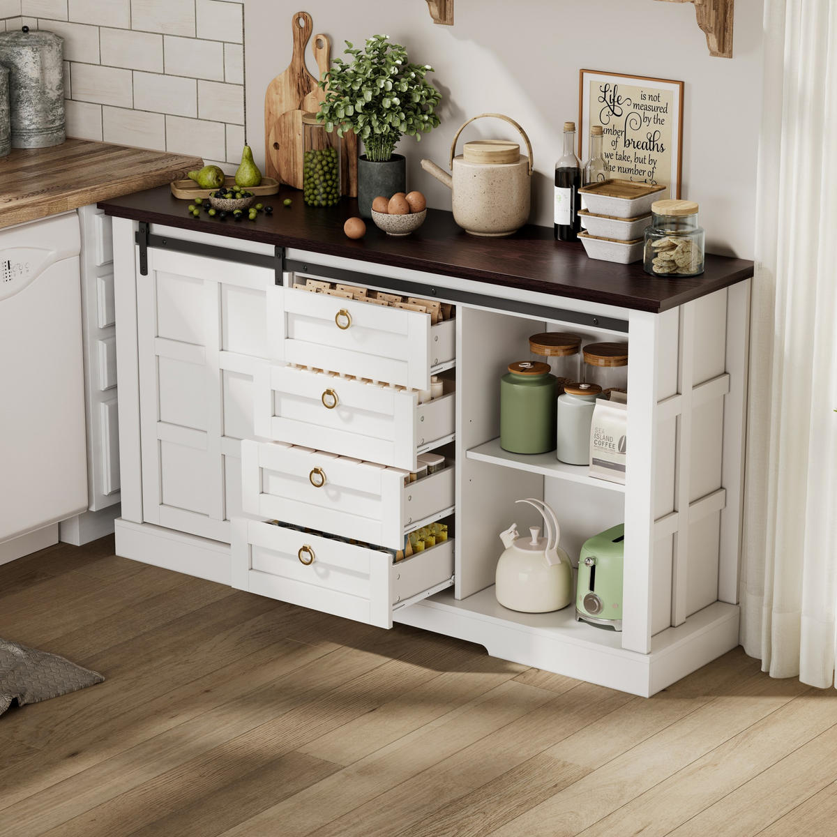 SIDEBOARD 150/40/85 cm Weiß aus MDF mit Schiebetüren - Weiß, Holzwerkstoff (150/85/40cm) - OKWISH