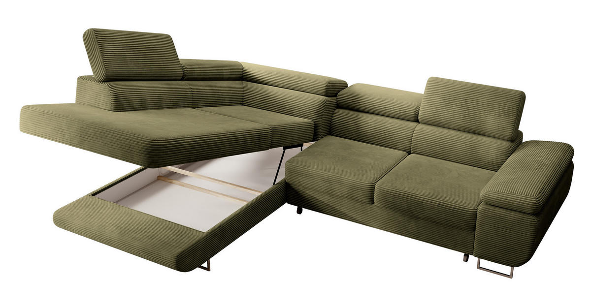 ECKSOFA Stevil Olivgrün Cordbezug - Silberfarben/Olivgrün, Textil/Metall (275/203cm) - Selsey