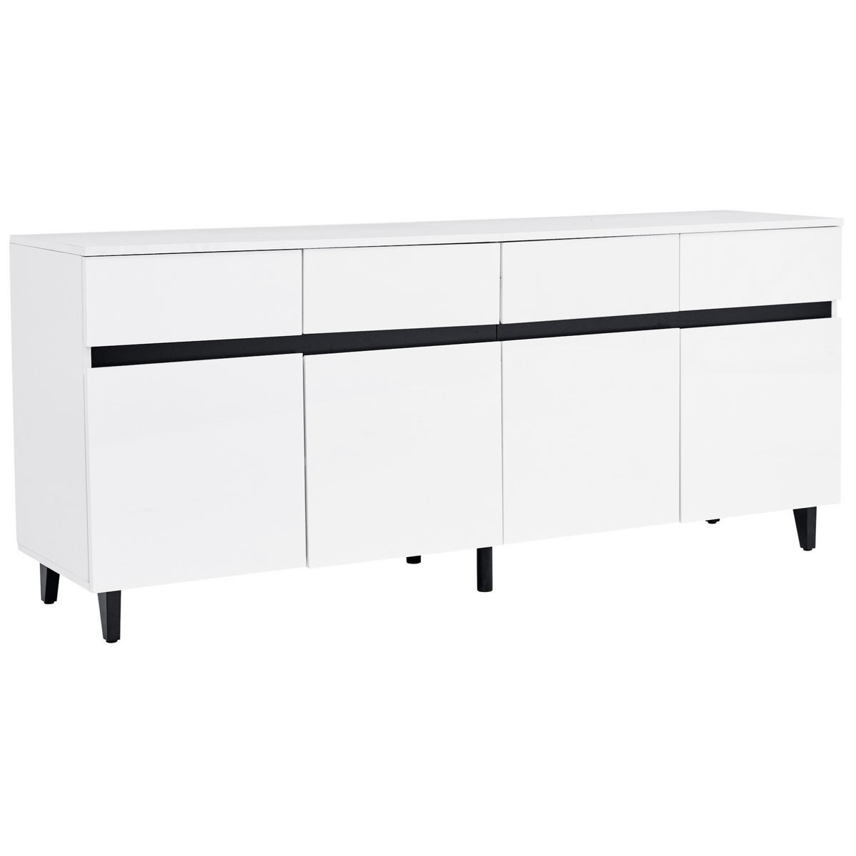 SIDEBOARD mit Hochglanz-Fronten, 4 Schubladen und 2 Türen, 160/40/68 cm, Weiß - Weiß, Holzwerkstoff (160/68/40cm) - Redom