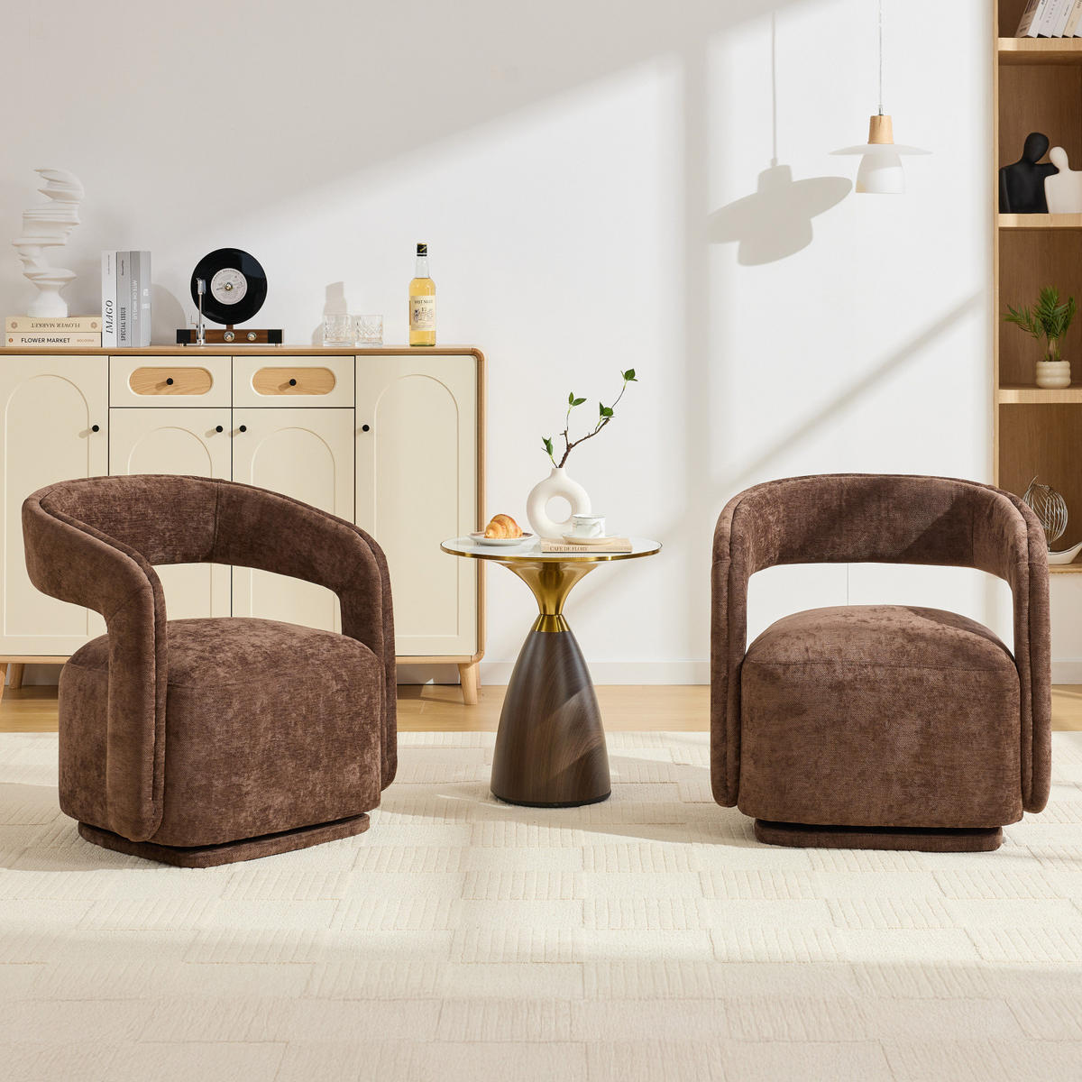 SESSEL,360 Grad Drehsessel Chenille Braun, Wohnzimmer Relaxsessel - Braun, Textil (70/74/65cm) - PARAFTA HOME