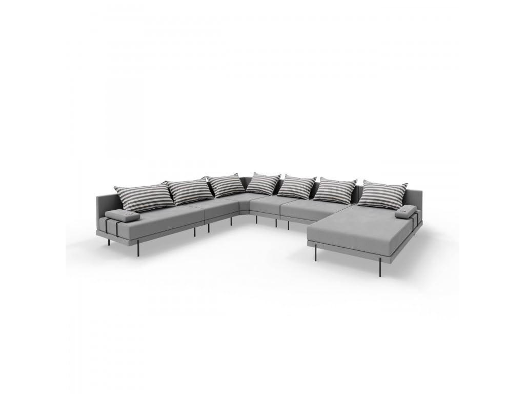 GARTENSOFA BAHAMA XXL Links - Wetterfeste Balkonmöbel & Terrassenmöbel Außen - Moderne Lounge Möbel für Garten - Balkon & Terrasse - Grau gestreift - Grau, Kunststoff (410/75/298cm) - Trada