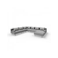 GARTENSOFA BAHAMA XXL Links - Wetterfeste Balkonmöbel & Terrassenmöbel Außen - Moderne Lounge Möbel für Garten - Balkon & Terrasse - Grau gestreift - Grau, Kunststoff (410/75/298cm) - Trada