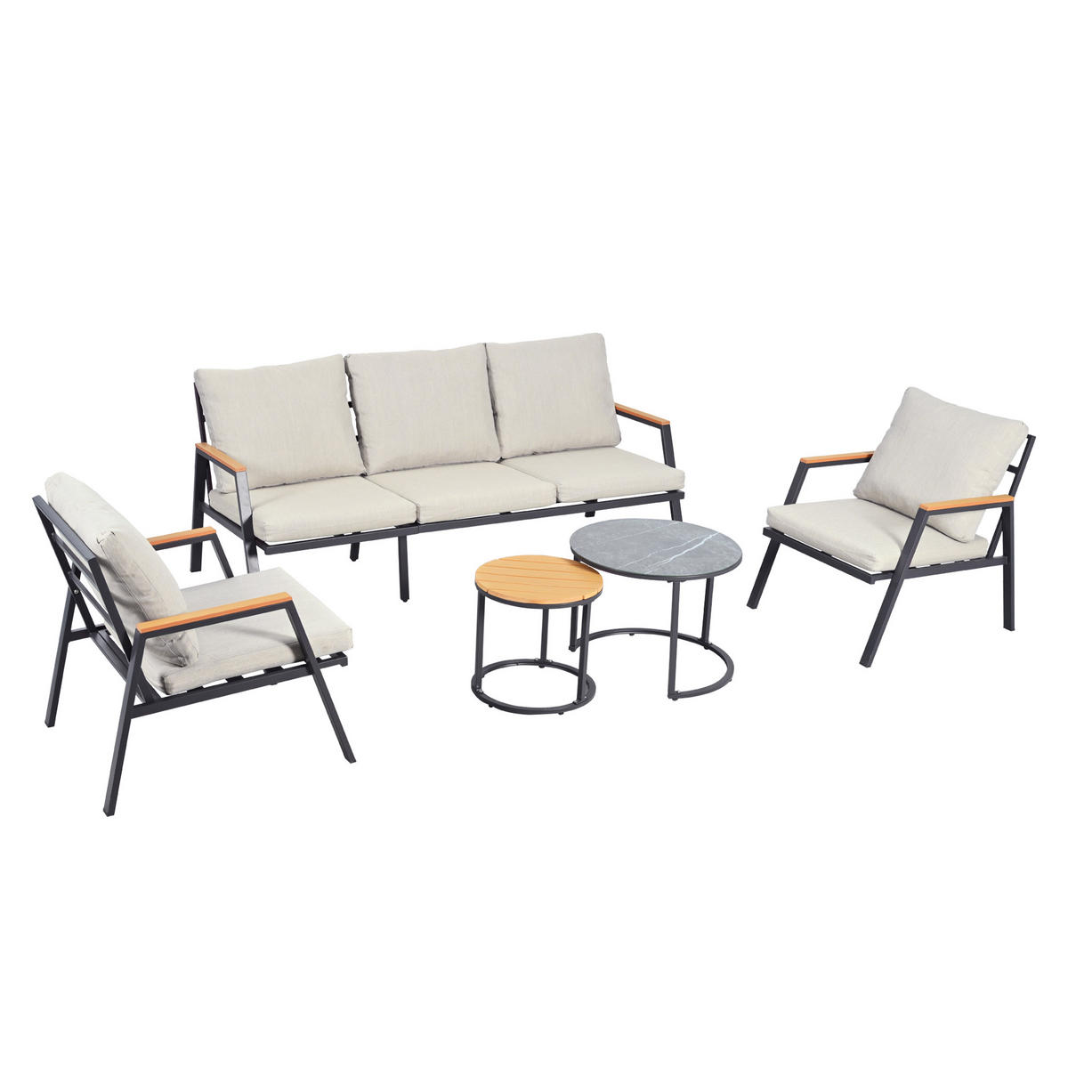 GARTENLOUNGESET Lounge Grau 5-tlg. - Grau, Metall - ComfortXL