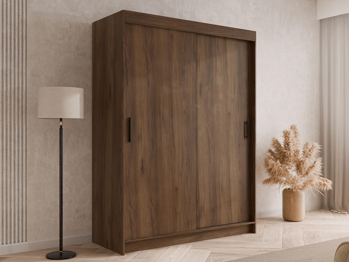 SCHIEBETÜRENSCHRANK Infinity I 150 - Nussbaumfarben/Schwarz, Holzwerkstoff/Kunststoff (150/200/58cm) - MIRJAN24