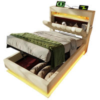POLSTERBETT 90/200 cm mit Bettkasten, LED-Beleuchtung und Ladefunktion - Beige, Textil (90/200cm) - BEAOK