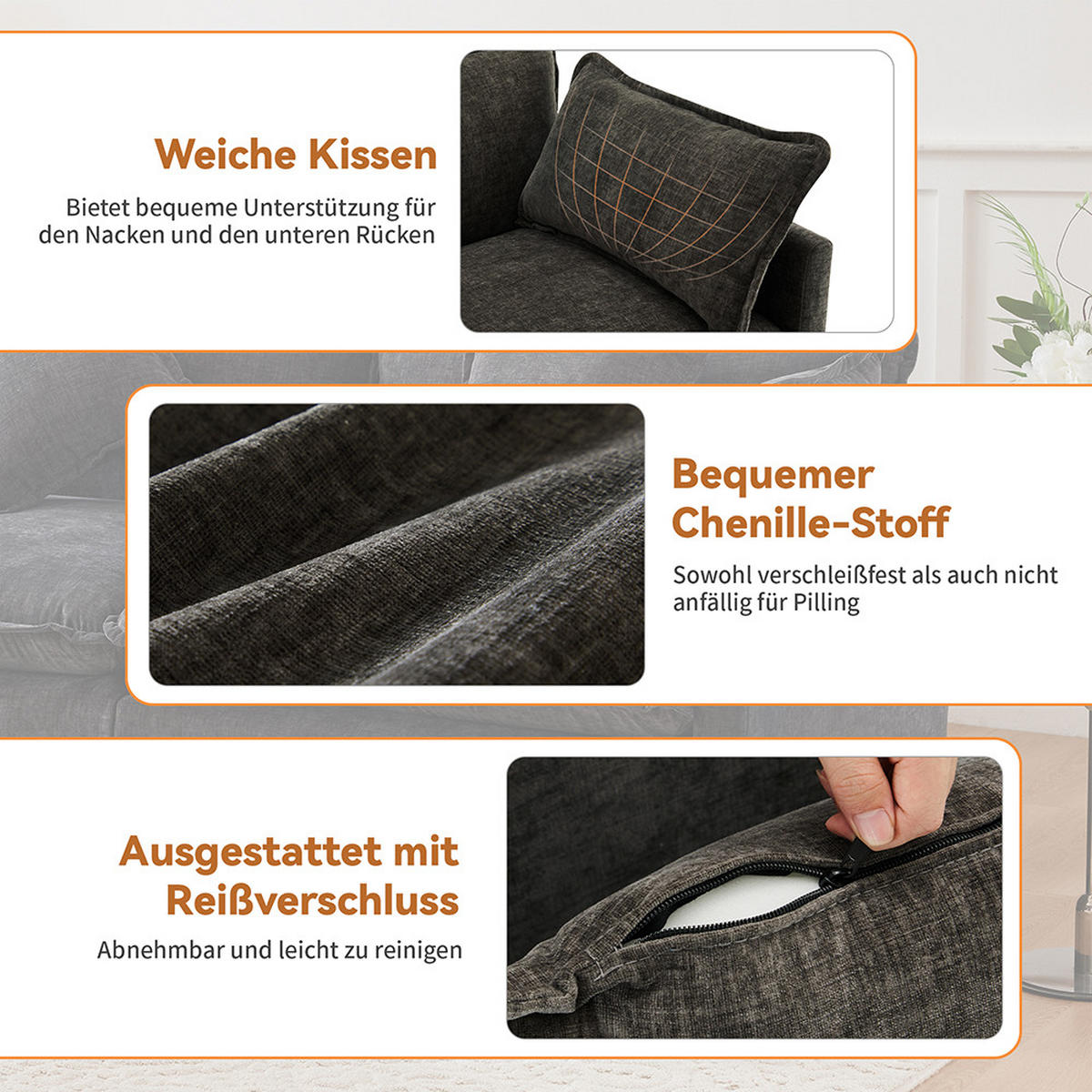 ECKSOFA in Dunkelgrau Chenille-Stoff mit Fußstütze - Dunkelgrau, Kunststoff/Textil (147/283cm) - KOMHTOM