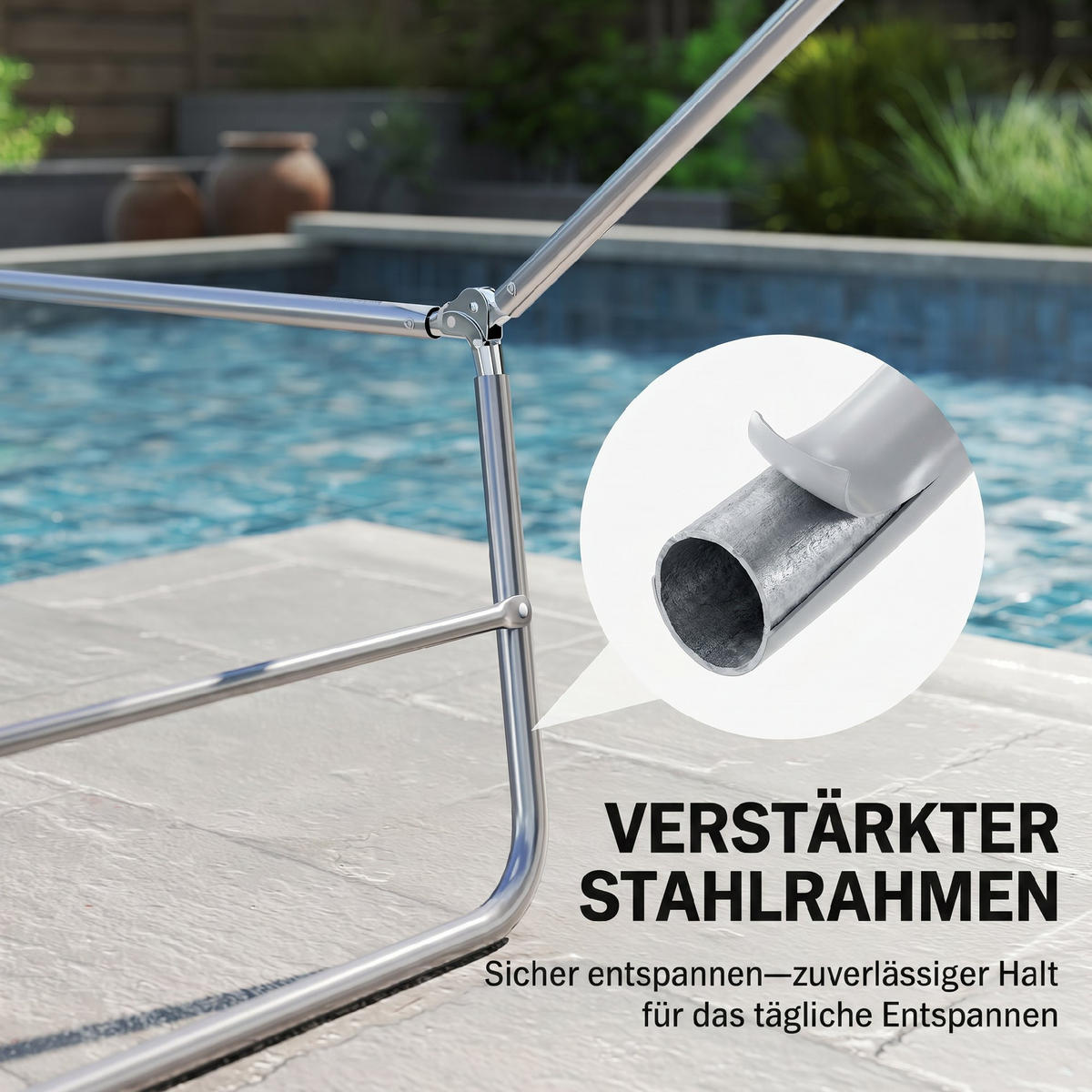 SONNENLIEGE klappbar Gartenliege mit Kopfkissen 5-Fach Campingliege 120kg Schwarz - Schwarz, Metall (182/28/56cm)