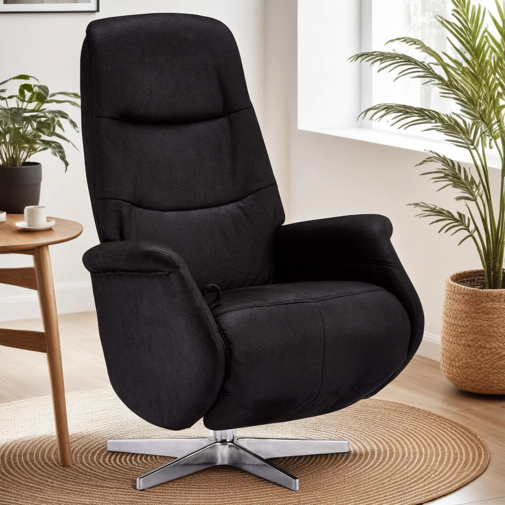 RELAXSESSEL Mikrofaser Schwarz - Schwarz, Leder/Textil (90/114/79cm) - Furnhouse