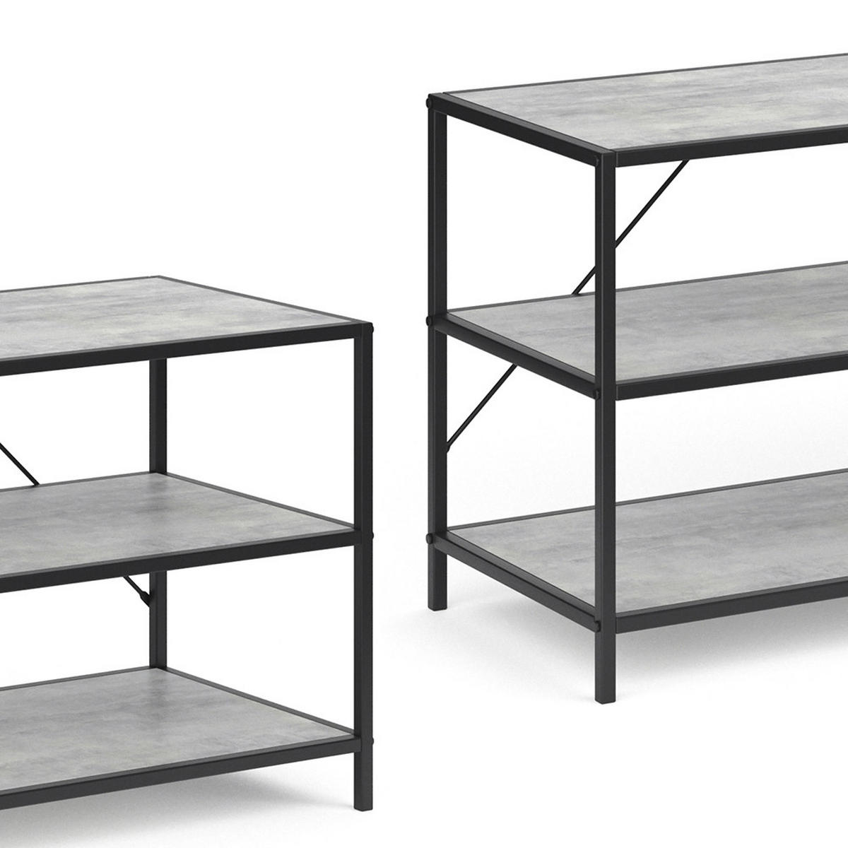 LOWBOARD Fyrk, Beton/Schwarz, 120 x 53 cm - Schwarz/Grau, Holzwerkstoff (120/53/39.5cm) - Vicco