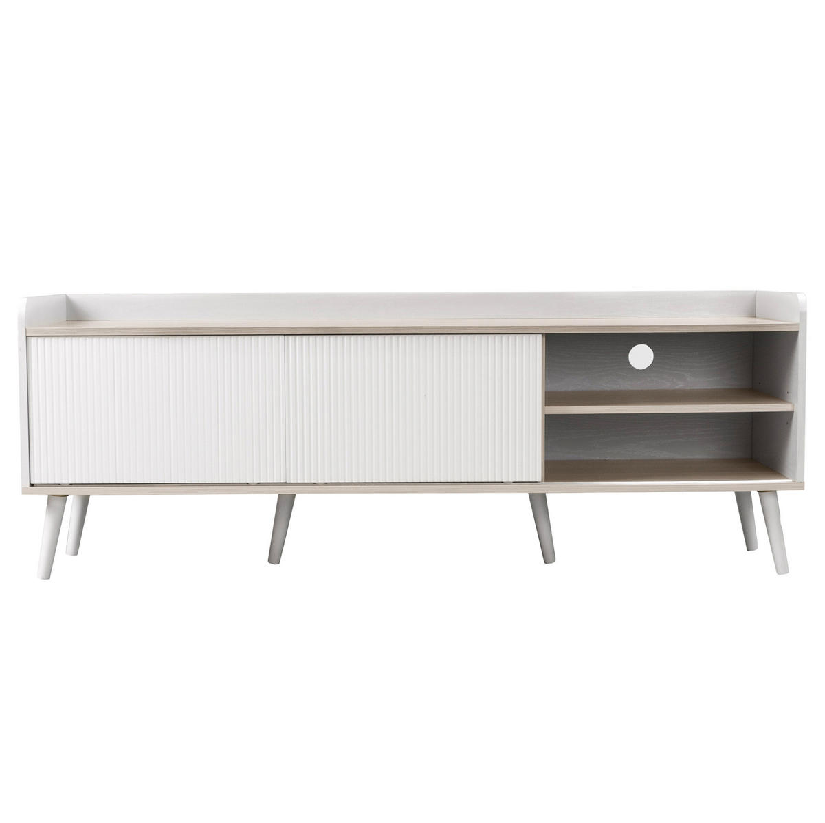 TV-LOWBOARD aus Holzwerkstoff 160x40x58 cm Weiß mit 2 Schiebetüren, 2 Schubladen und erhöhtem Rand - Weiß, Holzwerkstoff (160/58/40cm) - Modfu