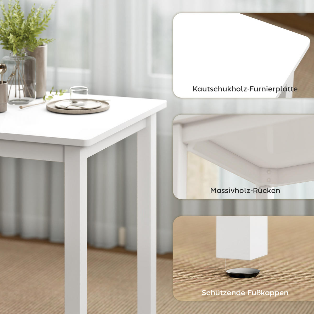 ESSTISCH-SET DE-10071 mit 2 gepolsterten Stühlen, platzsparend Weiß - Weiß, Holzwerkstoff (60/74.5/80cm) - ComfortXL