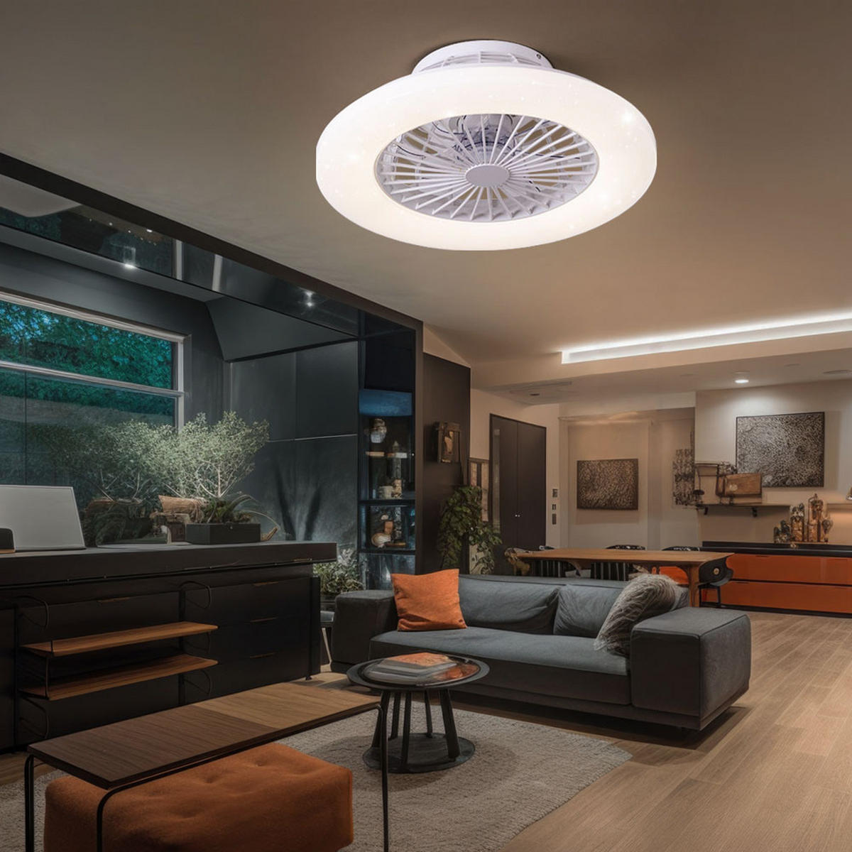 LED DECKENLEUCHTE TRAVO Weiß mit Ventilator - Weiß, Metall (50/50/17.5cm) - Globo Lighting