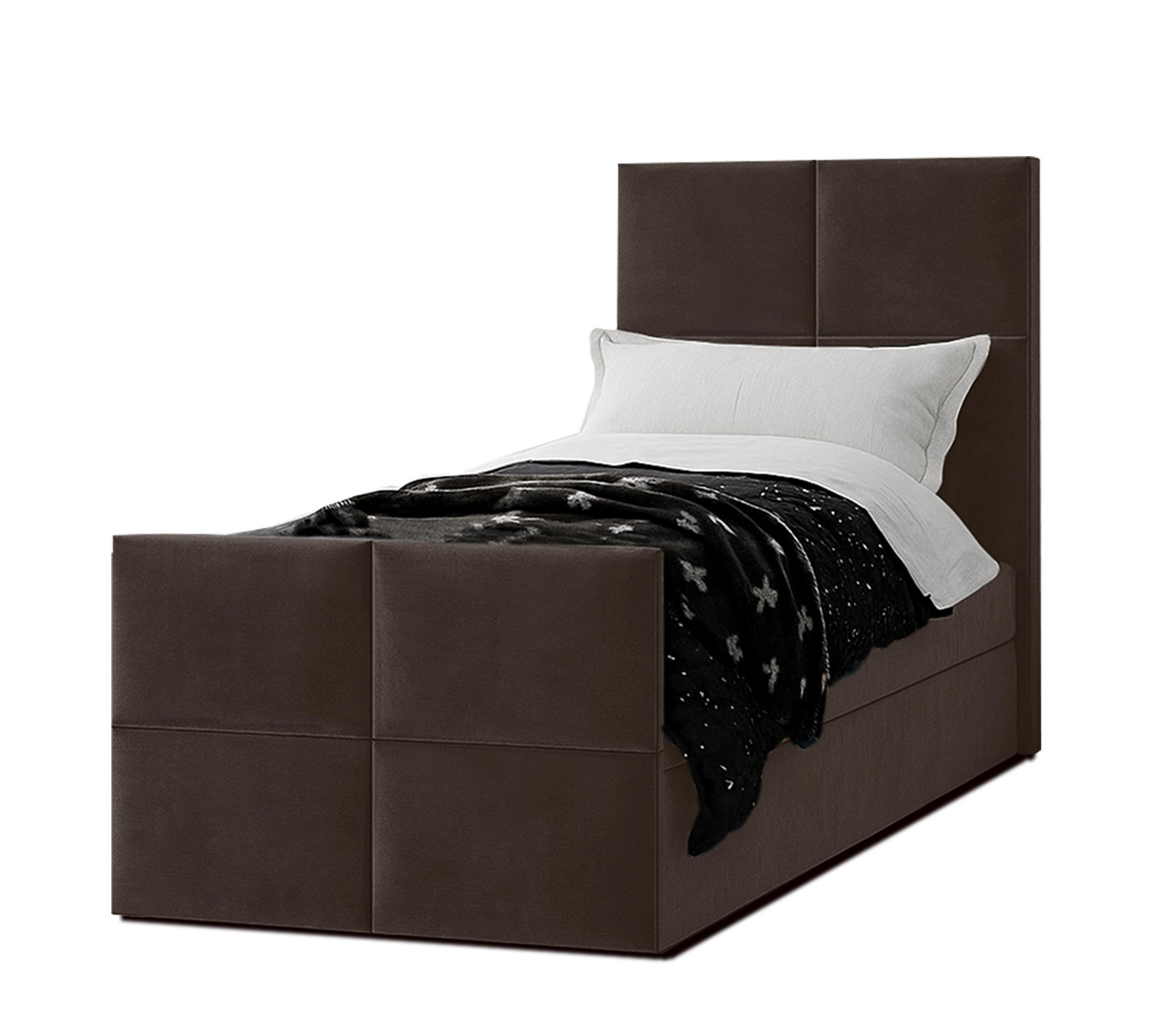 BOXBETT ALEYNA 90x200 cm mit Bettkasten und Matratze - Braun - Schwarz/Braun, Holz/Holzwerkstoff (90/200cm) - AX Living