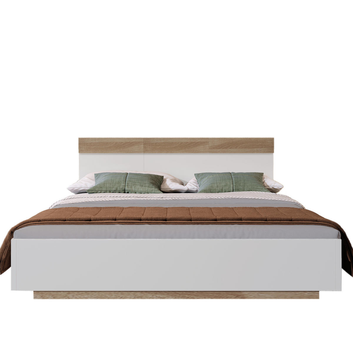 DOPPELBETT 160/200 cm aus werkstoff mit Lattenrost, Schwebeoptik und Kopfteil, Weiß/Sonoma-Eiche - Weiß, Holzwerkstoff (160/200cm) - Redom