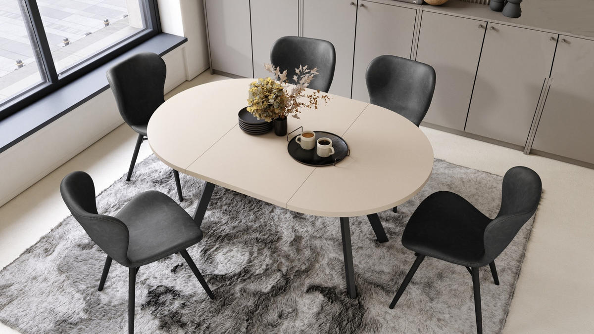 ESSTISCH Rund Beige Schwarz 90x70 cm - Beige/Schwarz, Holzwerkstoff (90/90/77cm) - designimpex