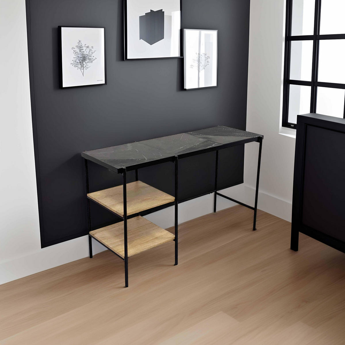 SCHREIBTISCH, Schwarz - Schwarz, Naturmaterialien (127/46cm) - Oviala