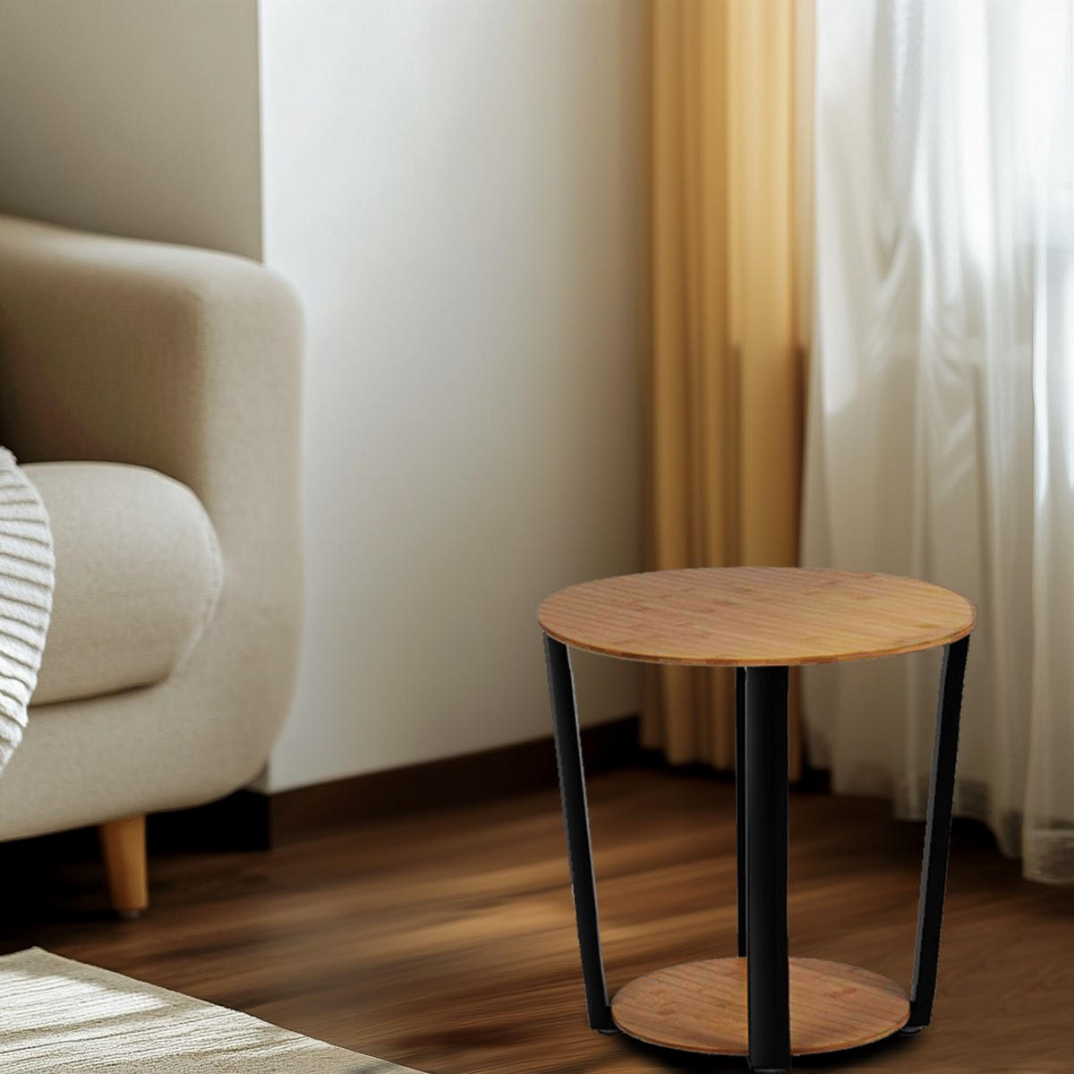 COUCHTISCH Holzoptik Metall Eichefarben Schwarz rund klein 46x52 cm - Eichefarben/Schwarz, Holzwerkstoff/Metall (46/46/52cm) - Begryf