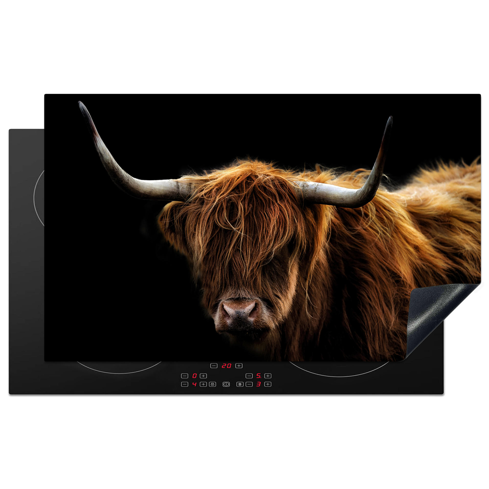 MuchoWow KRYT NA INDUKČNÍ DESKU Skotský horal - Rohy - Černá - Zvířata - Příroda - Divoká - Kráva 85x52 cm