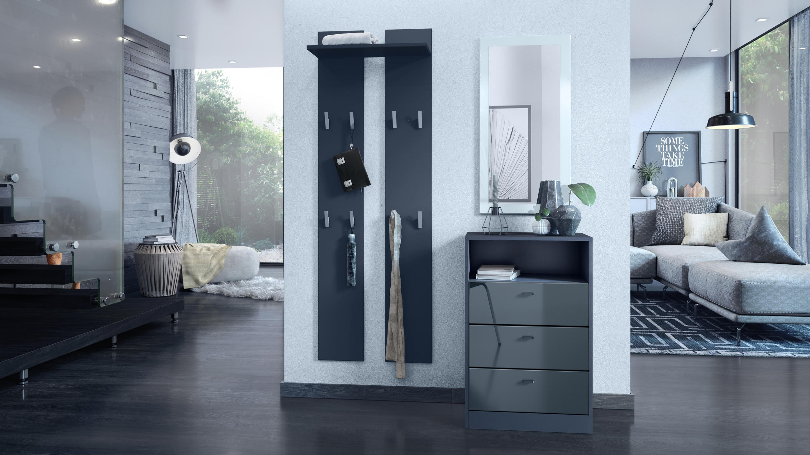 KOMMODE Pino Fronten in Grau Hochglanz - Grau, Holzwerkstoff (56/86.5/36cm) - Vladon