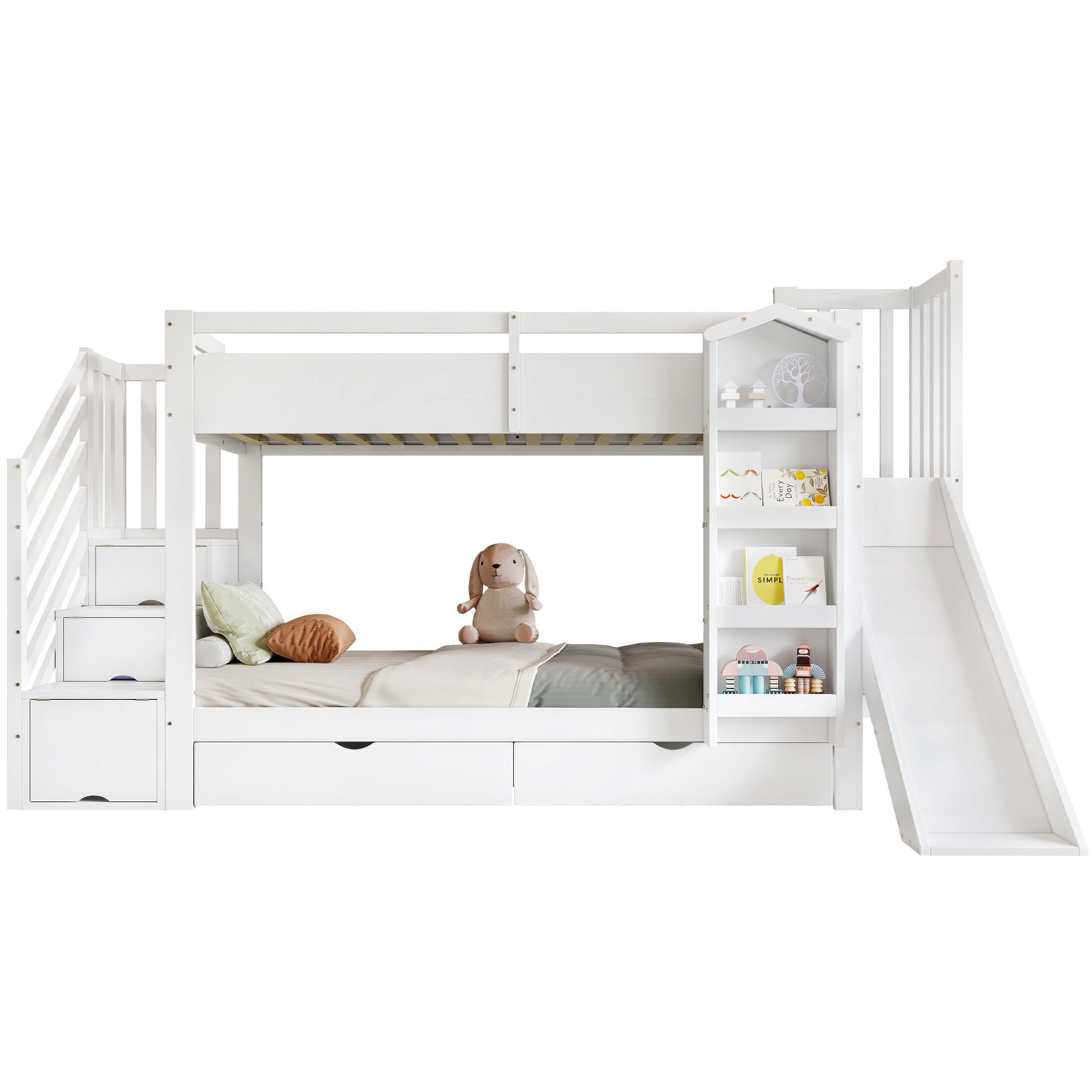 HOCHBETT 90x200 cm Rutsche Treppe Regal - Weiß, Holz (90/200cm) - LEBENLANG