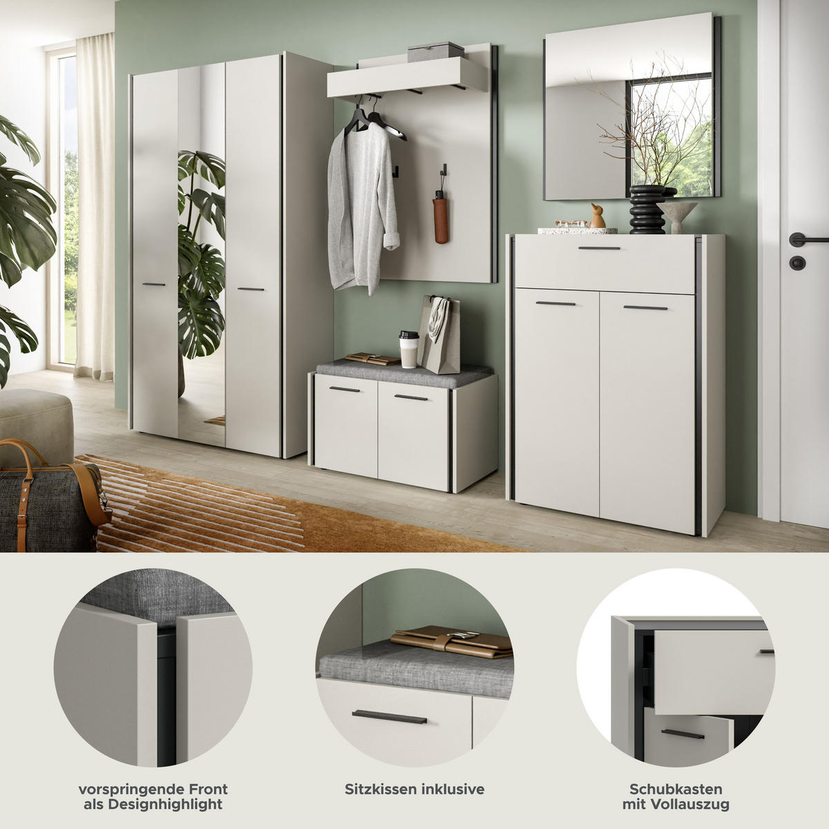 GARDEROBEN-SET Emil Kaschmir 287/40/190 cm - Beige, Holzwerkstoff (287/190/40cm) - Xonox