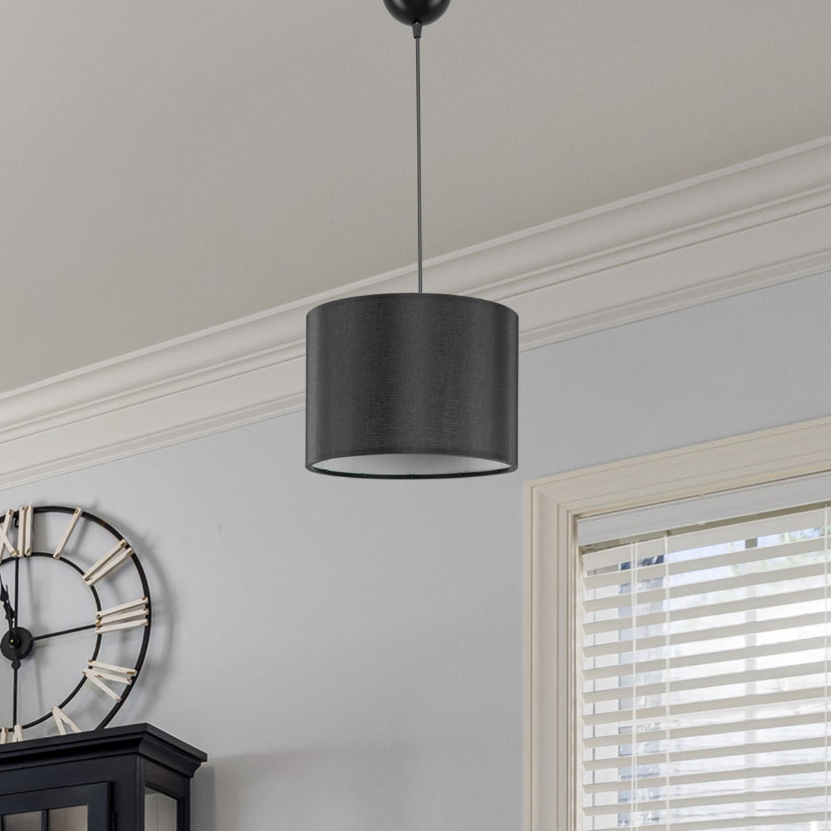 HÄNGELAMPE Willenhall - Schwarz, Textil (22/22/60cm) - lux.pro