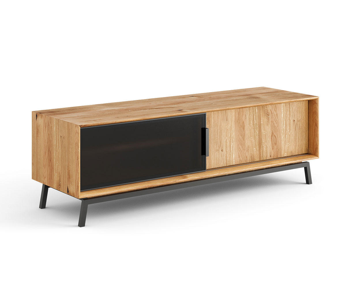 LOWBOARD Modern Loft Eiche Natur 200 / 50 / 52cm - Eichefarben/Schwarz, Holz/Metall (200/52/50cm) - Feldmann-Wohnen