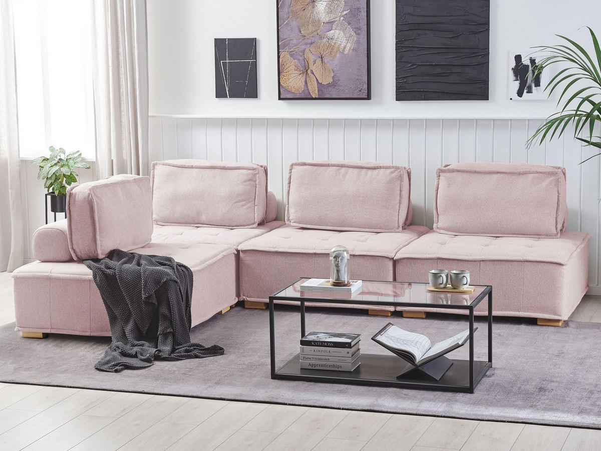 ECKSOFA Modul 4-Sitzer rechtsseitig Rosa Stoff Tibro - Pink/Braun, Textil (300/200cm) - Beliani