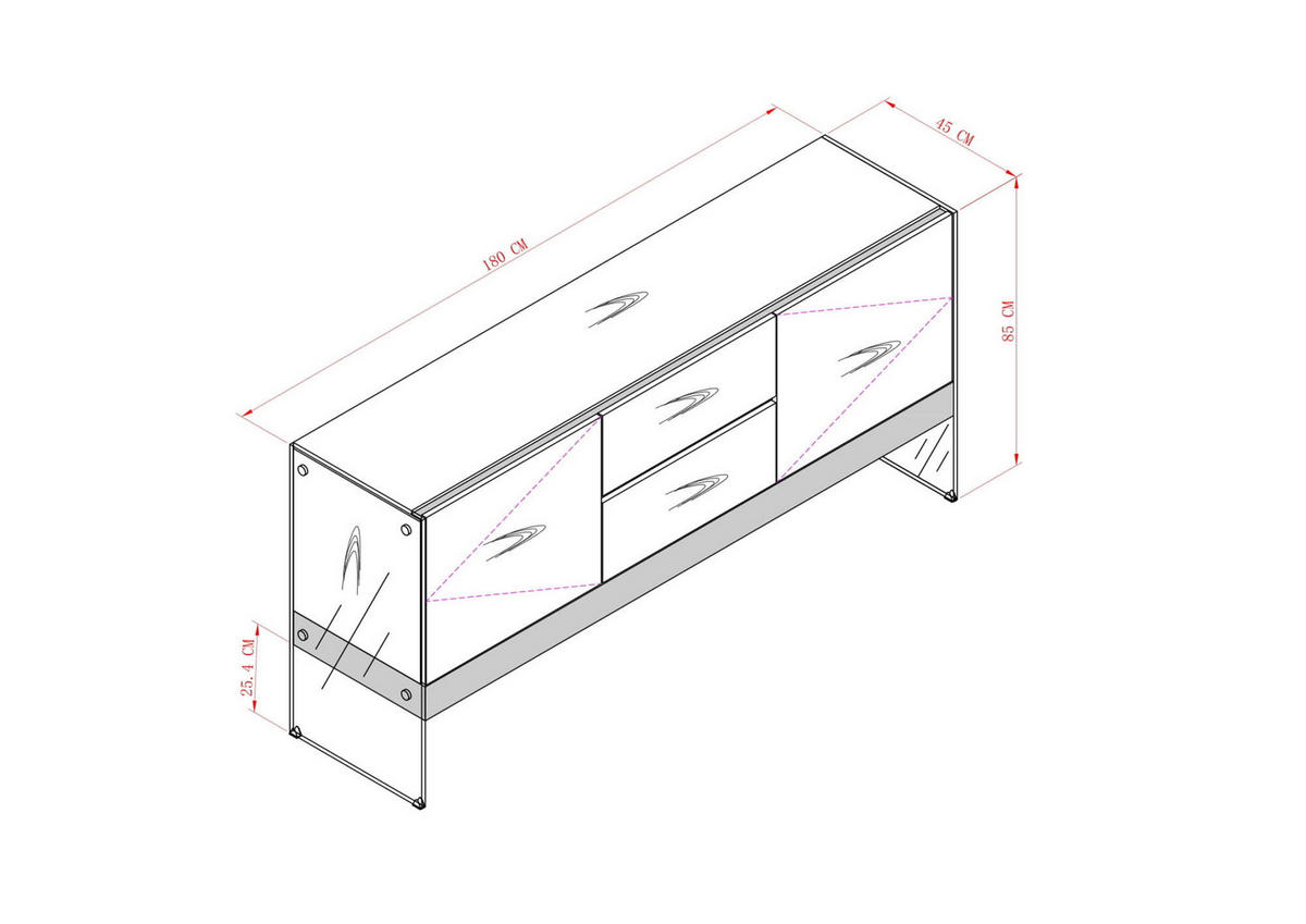 SIDEBOARD SOHO Weiß 180x45x85 cm - Weiß, Holzwerkstoff (180/85/45cm) - FURNLUX