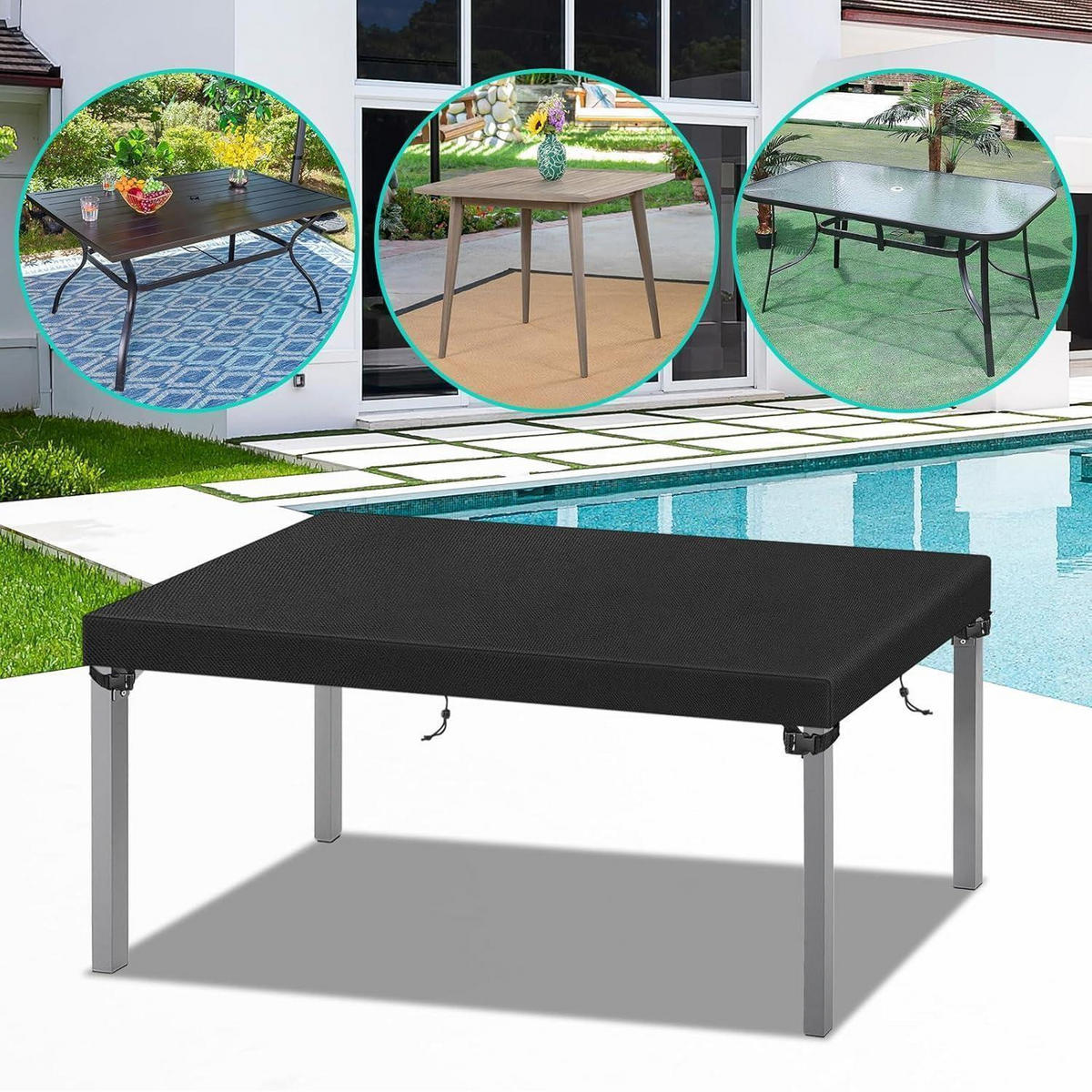 GARTENTISCHABDECKUNG 150 x 90 x 15 cm Schwarz - Schwarz, Textil (15/90/150cm)