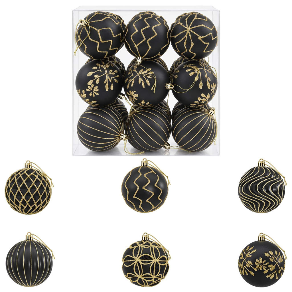 WEIHNACHTSKUGELSET XL 18 -teilig 8 cm Schwarz Polystyrol - Schwarz, Kunststoff (8/8/8cm) - vidaXL