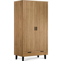 KLEIDERSCHRANK FRISK Skandinavischer Stil mit Schublade, braun - Schwarz/Braun, Eichenholz/Holzwerkstoff (100/195/58cm) - KONSIMO®