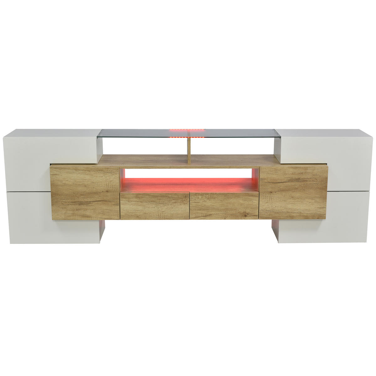 TV-SCHRANK 200/35/60 cm hochglänzendes Weiß MDF mit LED-Beleuchtung und Glasoberfläche - Weiß, Holzwerkstoff (200/60/35cm) - OKWISH