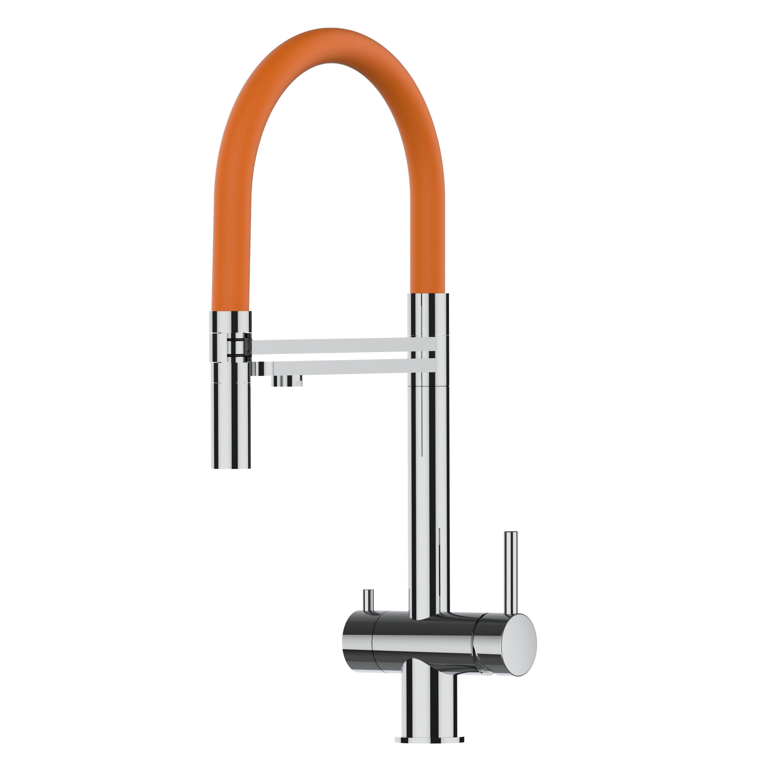 3-WEGE-KÜCHENARMATUR, Edelstahl Massiv aus Chirurgenstahl, Hochglanz und Orange, 2-Strahl-Brause - Orange, Metall (24/49/24cm) - VIZIO