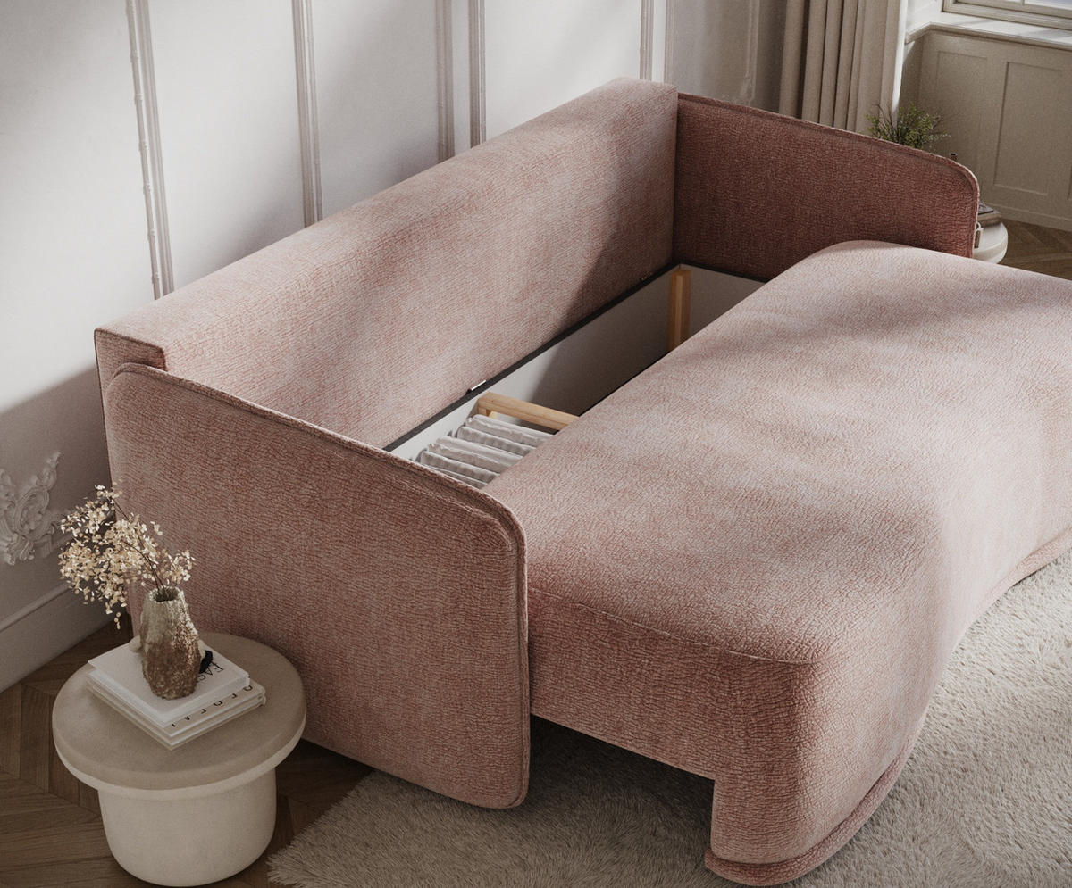 SCHLAFSOFA Mitsis Rosa Chenille - Schwarz/Rosa, Holz/Holzwerkstoff (231/93/106cm) - Maison de Reve