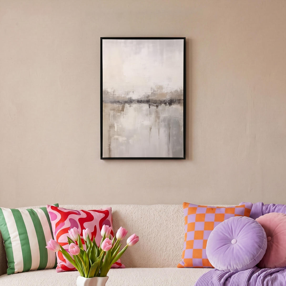 LEINWAND Bilder mit Rahmen - Moderne Kunst - Abstrakt - Beige - 40x60 - Beige, Textil (40/60cm) - MuchoWow